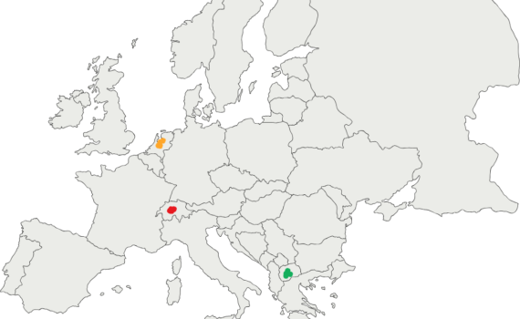 huizenprijzen Europa. Zwitserland rood (duurste), Noord-Macedonië groen (goedkoopste), Nederland geel (middenmoot)