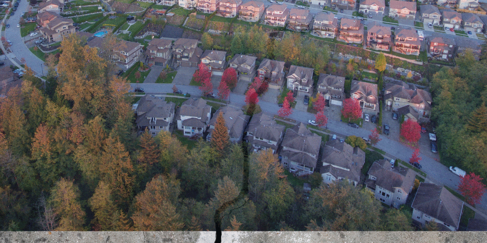 woonwijk met daaronder een funderingsscheur