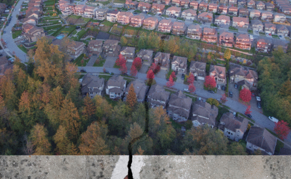 woonwijk met daaronder een funderingsscheur